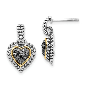 Shey Couture 14K Gold Accent Sterling Silver Black Diamond Heart Earrings