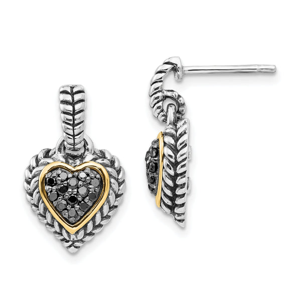 Shey Couture 14K Gold Accent Sterling Silver Black Diamond Heart Earrings