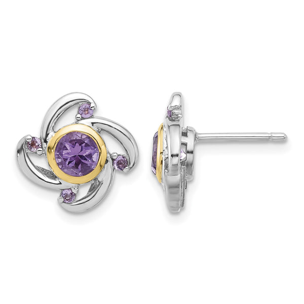 Shey Couture Sterling Silver Rhodium-plated with 14k Accent 1.05Amethyst and .12Pink Quartz Earrings - Birthstone Company