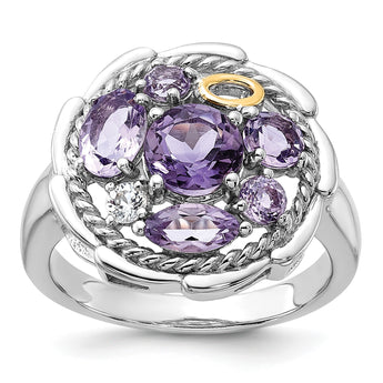 Shey Couture Sterling Silver Rhodium-plated with 14k Accent .78Amethyst / 1.0Pink Quartz / .06White Topaz Ring - Birthstone Company