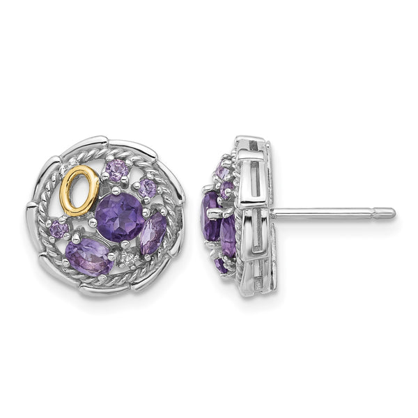 Shey Couture Sterling Silver Rhodium-plated with 14k Accent .54Amethyst / .63 Pink Quartz / .03 White Topaz Earrings - Birthstone Company