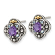 Shey Couture Sterling Silver with 14k Accent Antiqued .91 Amethyst / .11Swiss Blue Topaz Post Earrings - Birthstone Company