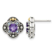Shey Couture Sterling Silver with 14k Accent Antiqued .91 Amethyst / .11Swiss Blue Topaz Post Earrings - Birthstone Company