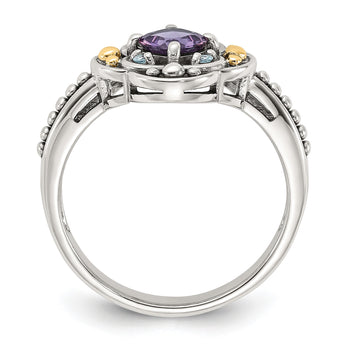 Shey Couture Sterling Silver with 14k Accent Antiqued .41 Amethyst / .09Swiss Blue Topaz Ring - Birthstone Company