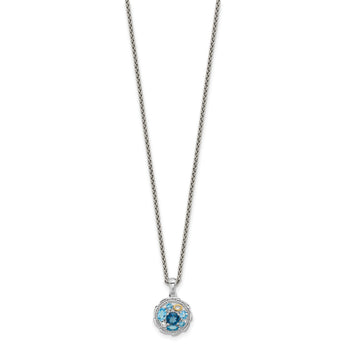 Shey Couture Sterling Silver Rhodium-Rhodium-Plated with 14k Accent 1.36 Swiss Blue Topaz/1.05 London Blue Topaz/.09 White Topaz 18 inch Necklace - Birthstone Company