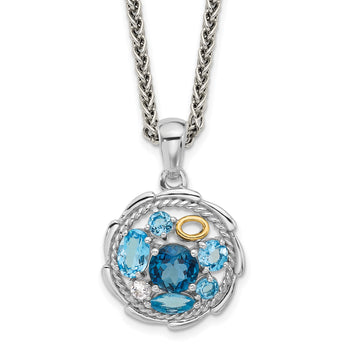 Shey Couture Sterling Silver Rhodium-Rhodium-Plated with 14k Accent 1.36 Swiss Blue Topaz/1.05 London Blue Topaz/.09 White Topaz 18 inch Necklace - Birthstone Company