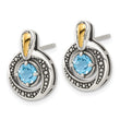 Shey Couture Sterling Silver Antiqued with 14k Accent Light Swiss Blue Topaz Post Earrings - Birthstone Company