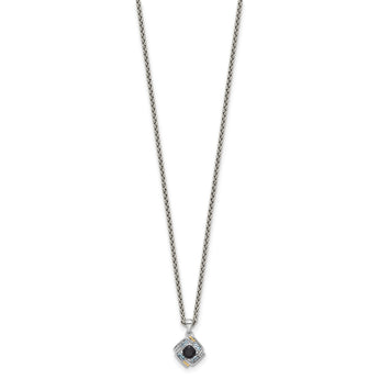 Shey Couture Sterling Silver Rhodium-Rhodium-Plated with 14k Accent .49 Onyx and .16 Swiss Blue Topaz 18 inch Necklace - Birthstone Company