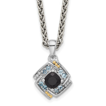 Shey Couture Sterling Silver Rhodium-Rhodium-Plated with 14k Accent .49 Onyx and .16 Swiss Blue Topaz 18 inch Necklace - Birthstone Company