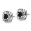 Shey Couture Sterling Silver Rhodium-plated with 14k Accent .96 Onyx / .33 Swiss Blue Topaz Post Earrings - Birthstone Company
