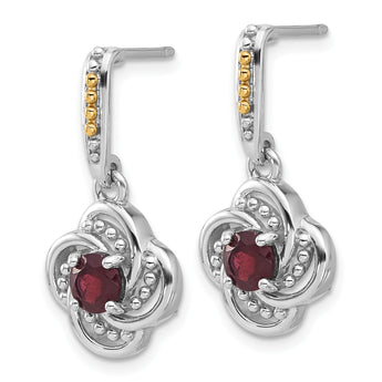 Shey Couture Sterling Silver Rhodium-plated with 14k Accent Garnet Dangle Post Earrings - Birthstone Company