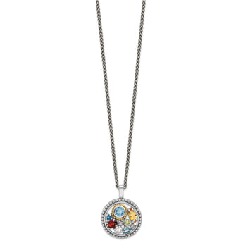 Shey Couture Sterling Silver Rhodium-Rhodium-Plated with 14k Accent .43 Citrine/.93 Swiss Blue Topaz/.14 Light Blue Topaz/.13 Peridot 18 inch Necklace - Birthstone Company