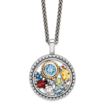 Shey Couture Sterling Silver Rhodium-Rhodium-Plated with 14k Accent .43 Citrine/.93 Swiss Blue Topaz/.14 Light Blue Topaz/.13 Peridot 18 inch Necklace - Birthstone Company