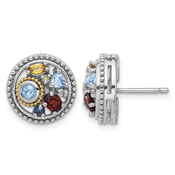 Shey Couture Sterling Silver Rh-plated w/14k Accent .10 Light and .55Swiss Blue Topaz/.52Garnet/.19Citrine/.02Peridot/.06White Topaz Earrings - Birthstone Company