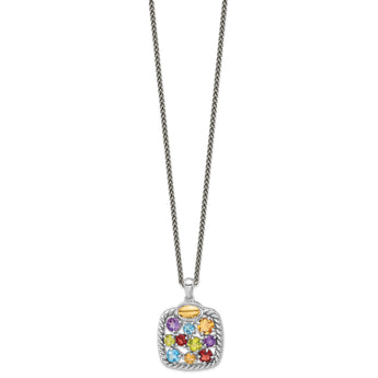 Shey Couture Sterling Silver Rhodium-Rhodium-Plated with 14k Accent .9 Citrine/.77 Amethyst/.84 Swiss Blue Topaz/.83 Peridot 18 inch Necklace - Birthstone Company