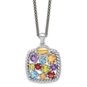 Shey Couture Sterling Silver Rhodium-Rhodium-Plated with 14k Accent .9 Citrine/.77 Amethyst/.84 Swiss Blue Topaz/.83 Peridot 18 inch Necklace - Birthstone Company