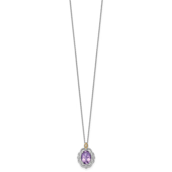 Shey Couture Sterling Silver Rhodium-plated with 14k Accent Oval Amethyst 18 inch with 2 inch Extension Vintage Necklace - Birthstone Company