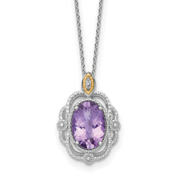 Shey Couture Sterling Silver Rhodium-plated with 14k Accent Oval Amethyst 18 inch with 2 inch Extension Vintage Necklace - Birthstone Company