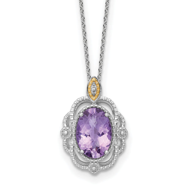 Shey Couture Sterling Silver Rhodium-plated with 14k Accent Oval Amethyst 18 inch with 2 inch Extension Vintage Necklace - Birthstone Company