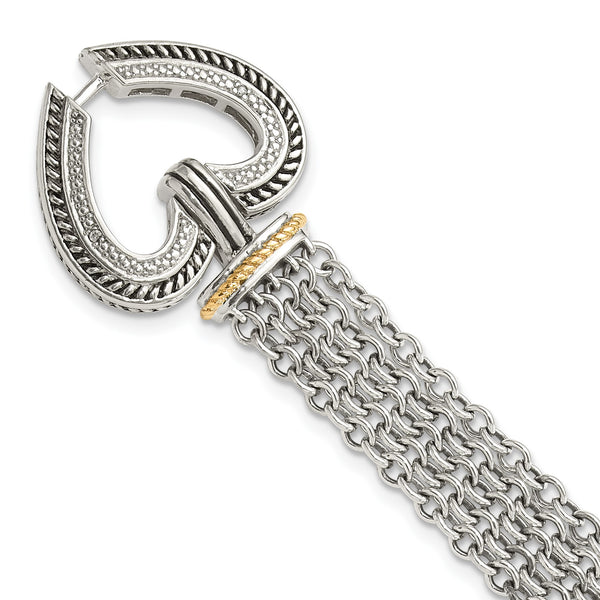 Shey Couture Sterling Silver with 14K Accent 7.75 Inch Antiqued Diamond Heart Bracelet - Birthstone Company
