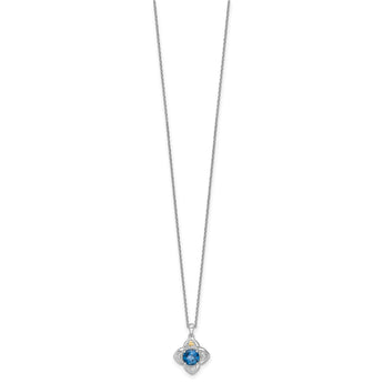 Shey Couture Sterling Silver Rhodium-plated with 14k Accent Round London Blue Topaz Flower 18 inch with 2 inch Extension Necklace - Birthstone Company