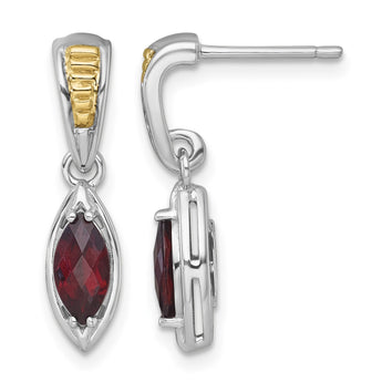 Shey Couture Sterling Silver Rhodium-plated with 14k Accent Marquise Garnet Post Dangle Earrings - Birthstone Company