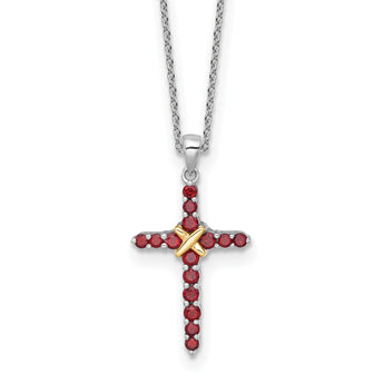 Shey Couture Sterling Silver Rhodium-plated with 14k -X- Accent Round Garnet Cross 18 inch with 2 inch Extension Necklace - Birthstone Company
