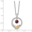 Shey Couture Sterling Silver Rhodium-plated Twisted Circle with 14k Leaf Accent Round Garnet Dangle 18 inch with 2 inch Extension Necklace - Birthstone Company
