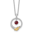 Shey Couture Sterling Silver Rhodium-plated Twisted Circle with 14k Leaf Accent Round Garnet Dangle 18 inch with 2 inch Extension Necklace - Birthstone Company