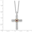 Shey Couture Sterling Silver Rhodium-plated with 14k Accent Round Garnet Textured Cross 18 inch with 2 inch Extension Necklace - Birthstone Company