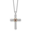 Shey Couture Sterling Silver Rhodium-plated with 14k Accent Round Garnet Textured Cross 18 inch with 2 inch Extension Necklace - Birthstone Company