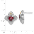 Shey Couture Sterling Silver Rhodium-plated with 14k Accent Round Garnet Flower Post Earrings - Birthstone Company