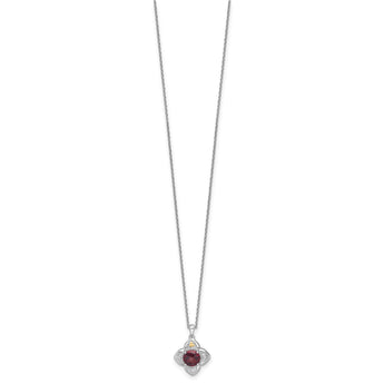Shey Couture Sterling Silver Rhodium-plated with 14k Accent Round Garnet Flower 18 inch with 2 inch Extension Necklace - Birthstone Company