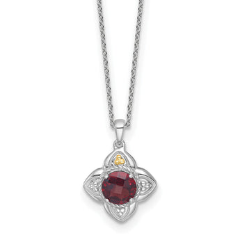 Shey Couture Sterling Silver Rhodium-plated with 14k Accent Round Garnet Flower 18 inch with 2 inch Extension Necklace - Birthstone Company