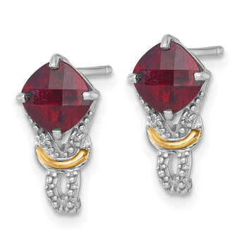 Shey Couture Sterling Silver Rhodium-plated with 14k Accent Checker-cut Cushion Garnet and .02ct. Diamond Post Earrings - Birthstone Company
