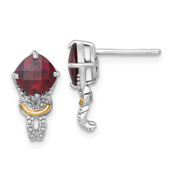 Shey Couture Sterling Silver Rhodium-plated with 14k Accent Checker-cut Cushion Garnet and .02ct. Diamond Post Earrings