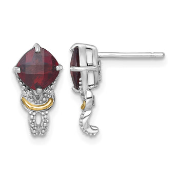 Shey Couture Sterling Silver Rhodium-plated with 14k Accent Checker-cut Cushion Garnet and .02ct. Diamond Post Earrings - Birthstone Company