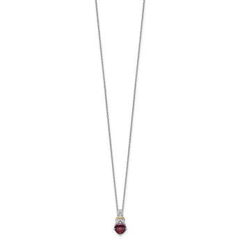 Shey Couture Sterling Silver Rhodium-plated with 14k Accent Checker Cushion Garnet and .04ct. Diamond 18 inch w/2 inch Extension Necklace - Birthstone Company
