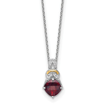Shey Couture Sterling Silver Rhodium-plated with 14k Accent Checker Cushion Garnet and .04ct. Diamond 18 inch w/2 inch Extension Necklace - Birthstone Company