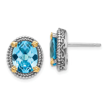 Sterling Silver 14K Gold Swiss Blue Topaz Antique Earrings
