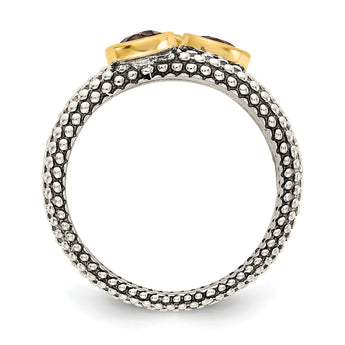 Shey Couture Sterling Silver Gold-tone Flash Gold-plated Antiqued Round Bezel .30Garnet/.20Citrine/.20Smoky Quartz 3 Stackable Rings - Birthstone Company