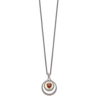 Shey Couture Sterling Silver Gold-tone Flash Gold-plated 18 Inch Antiqued Checkerboard Garnet Heart Necklace - Birthstone Company