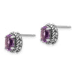 Sterling Silver Oval Amethyst Stud Earrings Antique Finish