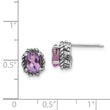 Sterling Silver Oval Amethyst Stud Earrings Antique Finish