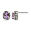 Sterling Silver Oval Amethyst Stud Earrings Antique Finish - Birthstone Company
