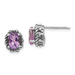 Sterling Silver Oval Amethyst Stud Earrings Antique Finish