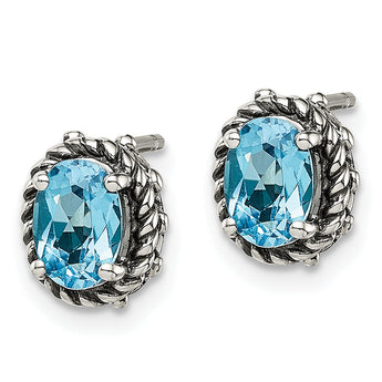 925 Silver Blue Topaz Antique Stud Earrings for Women