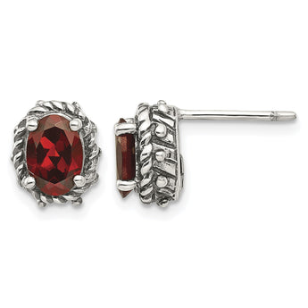 Sterling Silver Antiqued Garnet Stud Earrings for Women, Vintage Elegance - Birthstone Company