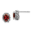 Sterling Silver Antiqued Garnet Stud Earrings for Women, Vintage Elegance