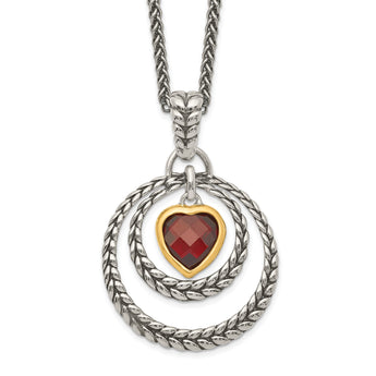 Shey Couture Sterling Silver Gold-tone Flash Gold-plated 18 Inch Antiqued Checkerboard Garnet Heart Necklace - Birthstone Company